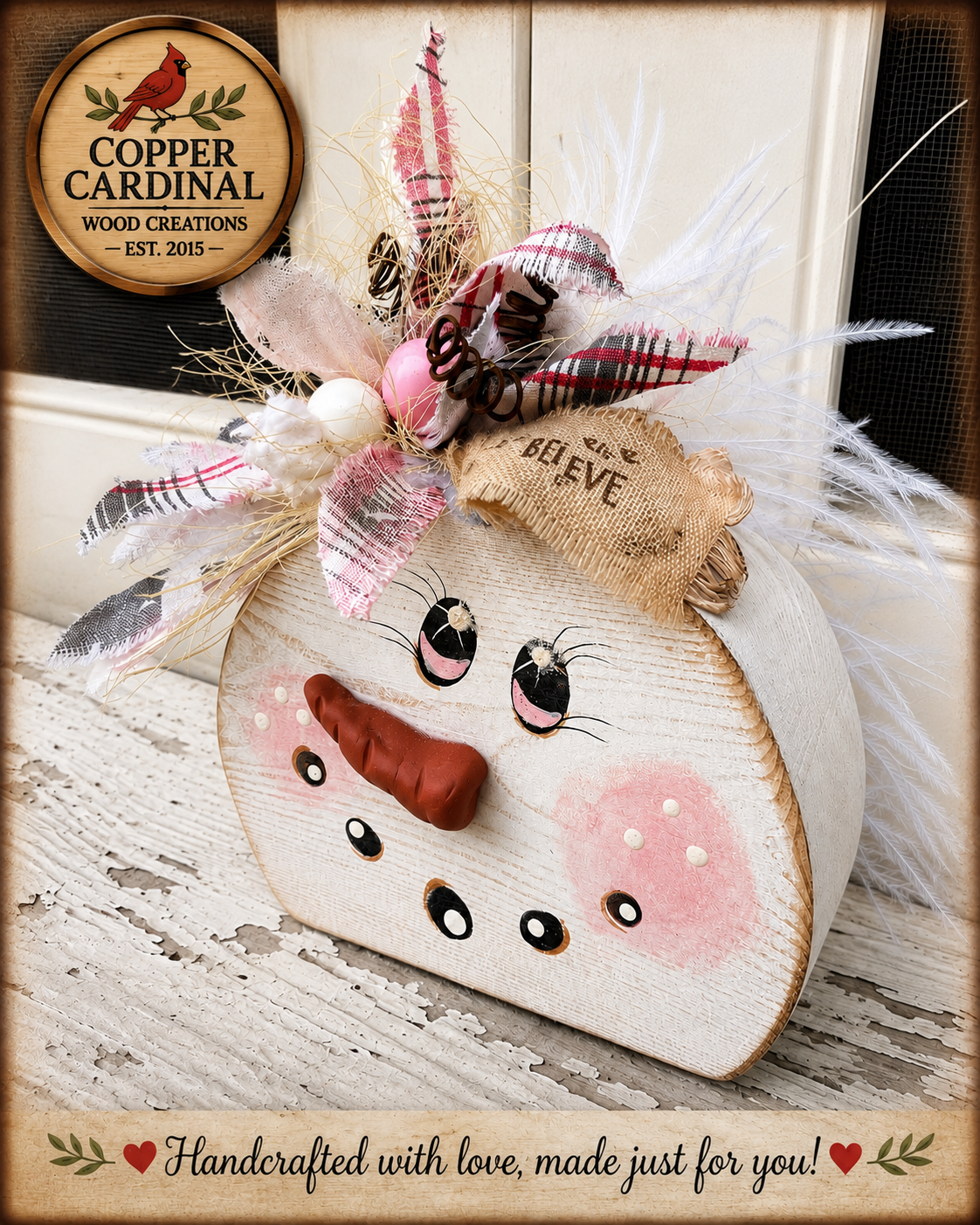 Holly the Snow Lady - Small Handmade Wooden Winter Decor
